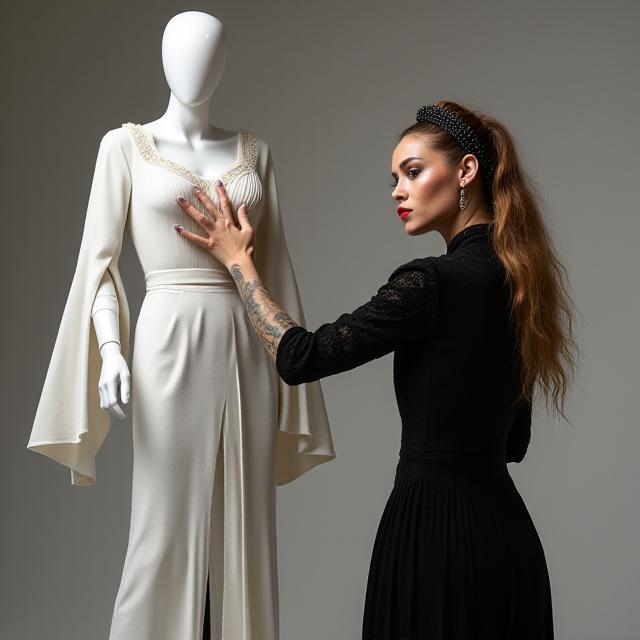 Jiwon posing with mannequin