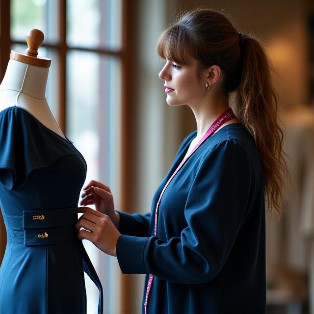 Expert tailor at Umbra Chic measuring a garment on Lizard Street